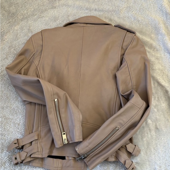 Walter Baker Pink Tan Genuine Lamb Leather Moto Jacket Asymmetrical Zipper - Picture 7 of 8
